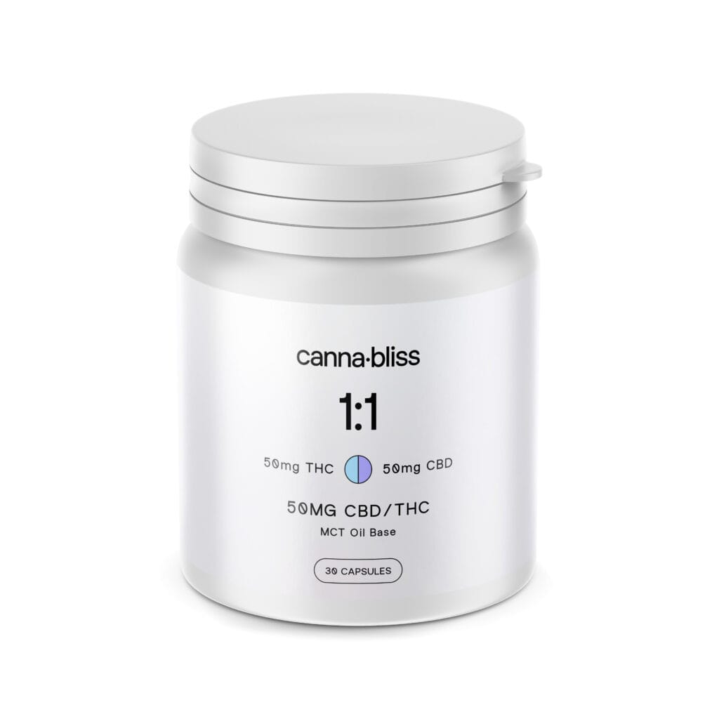 Canna Bliss 1:1 Capsules – 50mg THC/CBD (30 Pack)